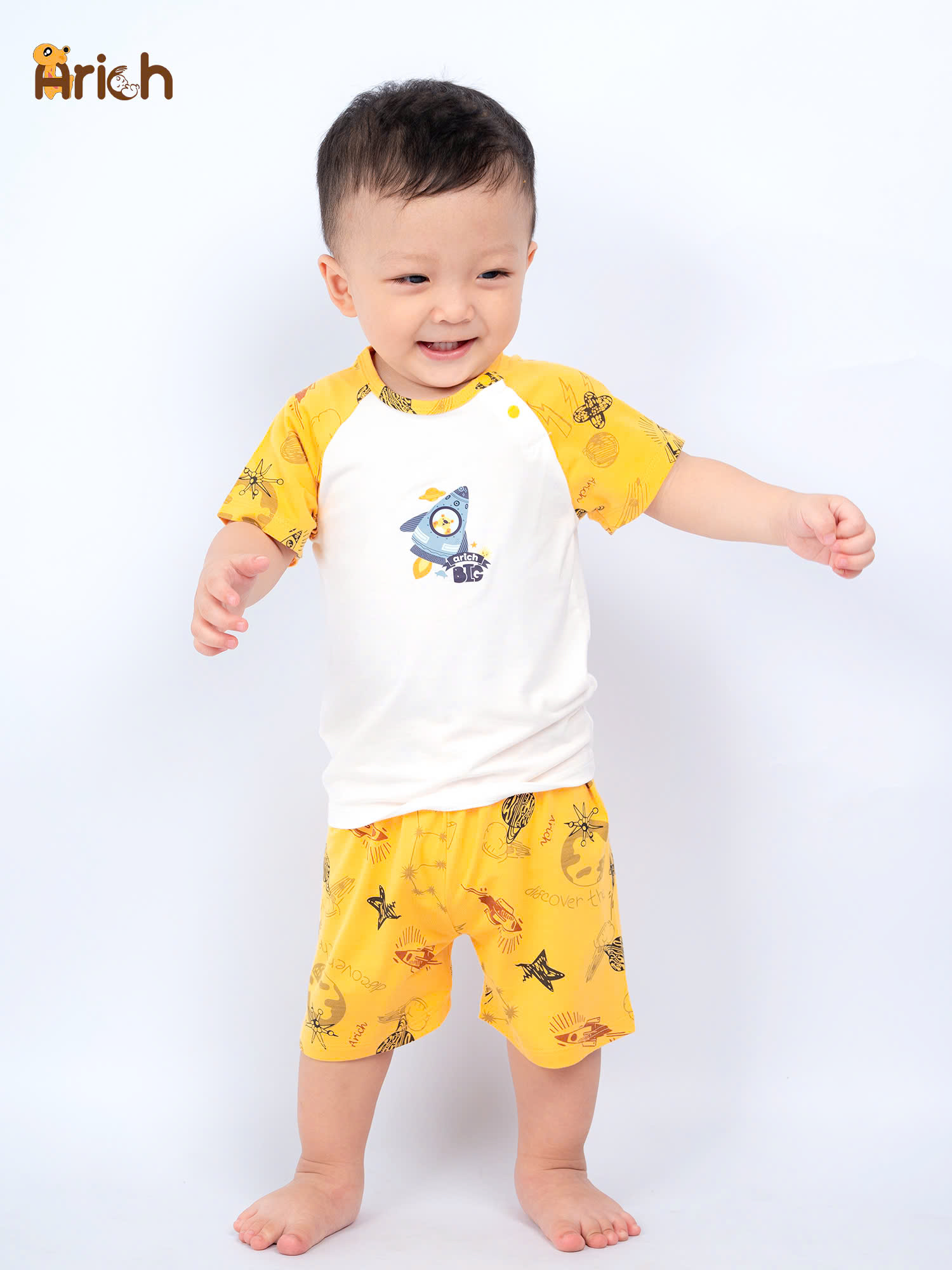 Mô tả Bộ cộc tay cài chéo Arich vải sợi tre họa tiết đáng yêu cho Bé size từ 9 tháng- 6 tuổi - 2