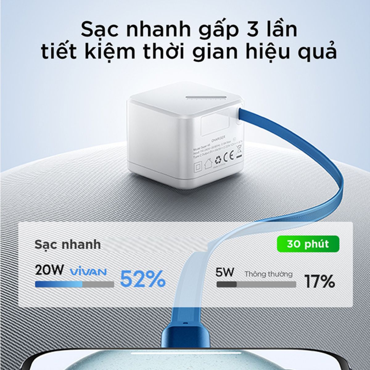 Mô tả Cốc Sạc Nhanh VIVAN Super 4s Công Suất 20W Tích hợp cáp sạc Type C cuộn gọn thông minh - 4