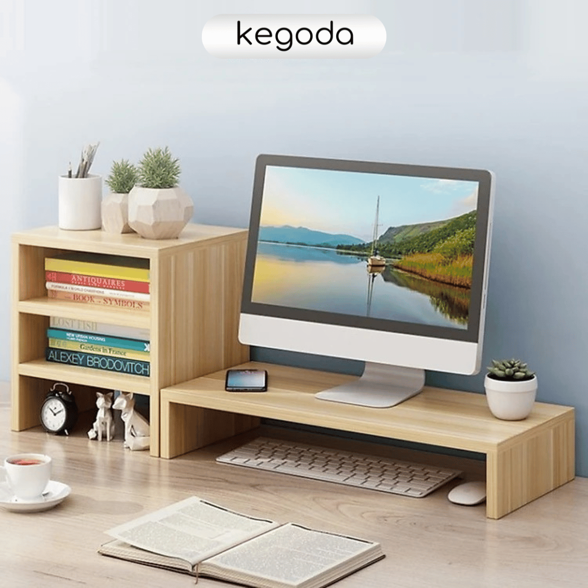 Mô tả Kệ Màn Hình Kèm Kệ Sách 3 Tầng Để Bàn Làm Việc Thương Hiệu KEGODA KDB09 - 2
