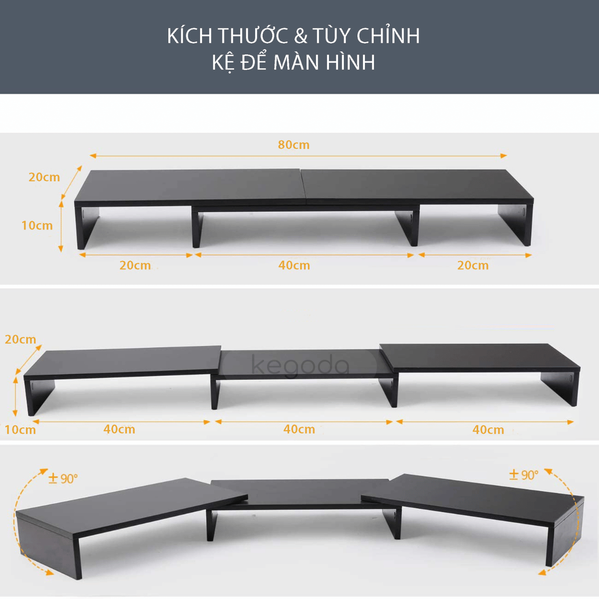 Mô tả Bộ 3 Kệ Để Màn Hình Đa Chức Năng Dễ Dàng Điều Chỉnh Chiều Dài Từ 80 Đến 120cm KEGODA KDB10 - 1