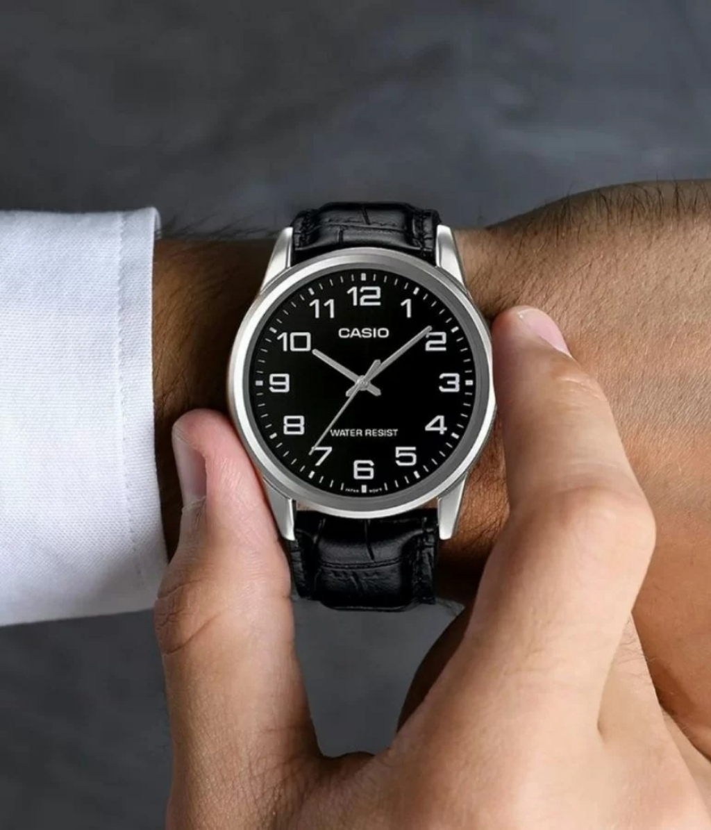 Mô tả Đồng Hồ Casio Nam MTP-V001L-1BUDF Mặt Tròn Màu Đen Dây Da Chính Hãng - 1