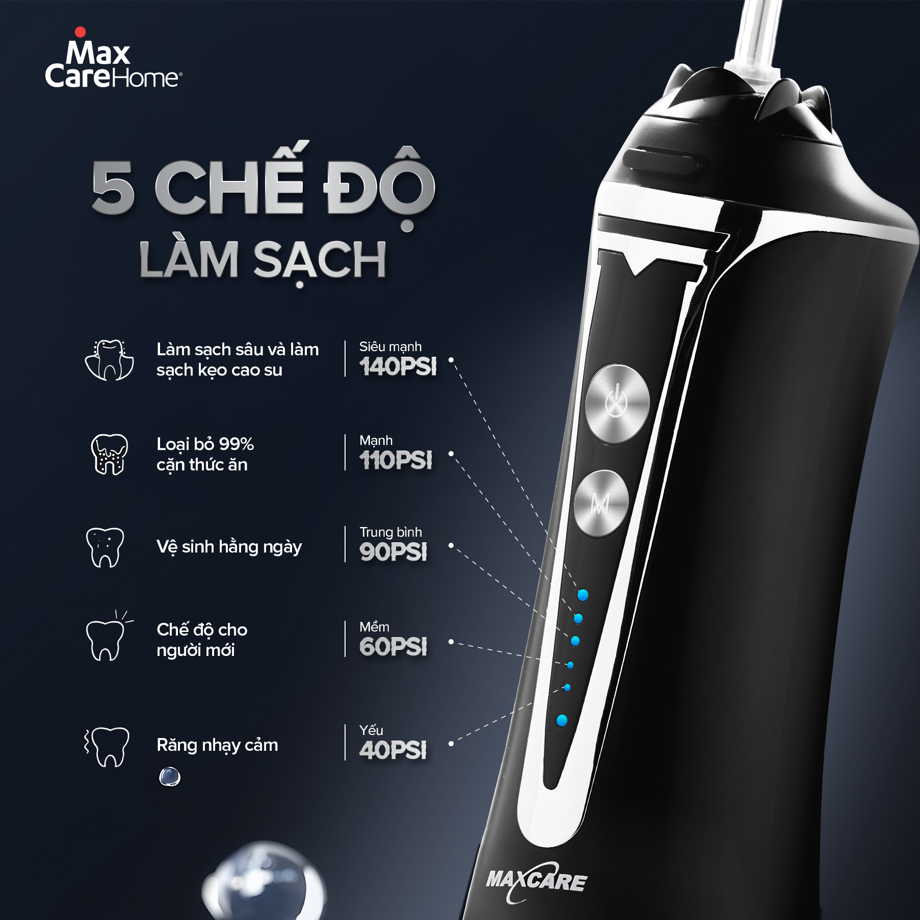 Mô tả Máy Tăm Nước Cầm Tay Công Nghệ Nhật Bản Maxcare Max468Prime 5 Chế Độ, Thiết Kế Nguyên Khối 300ml - 2