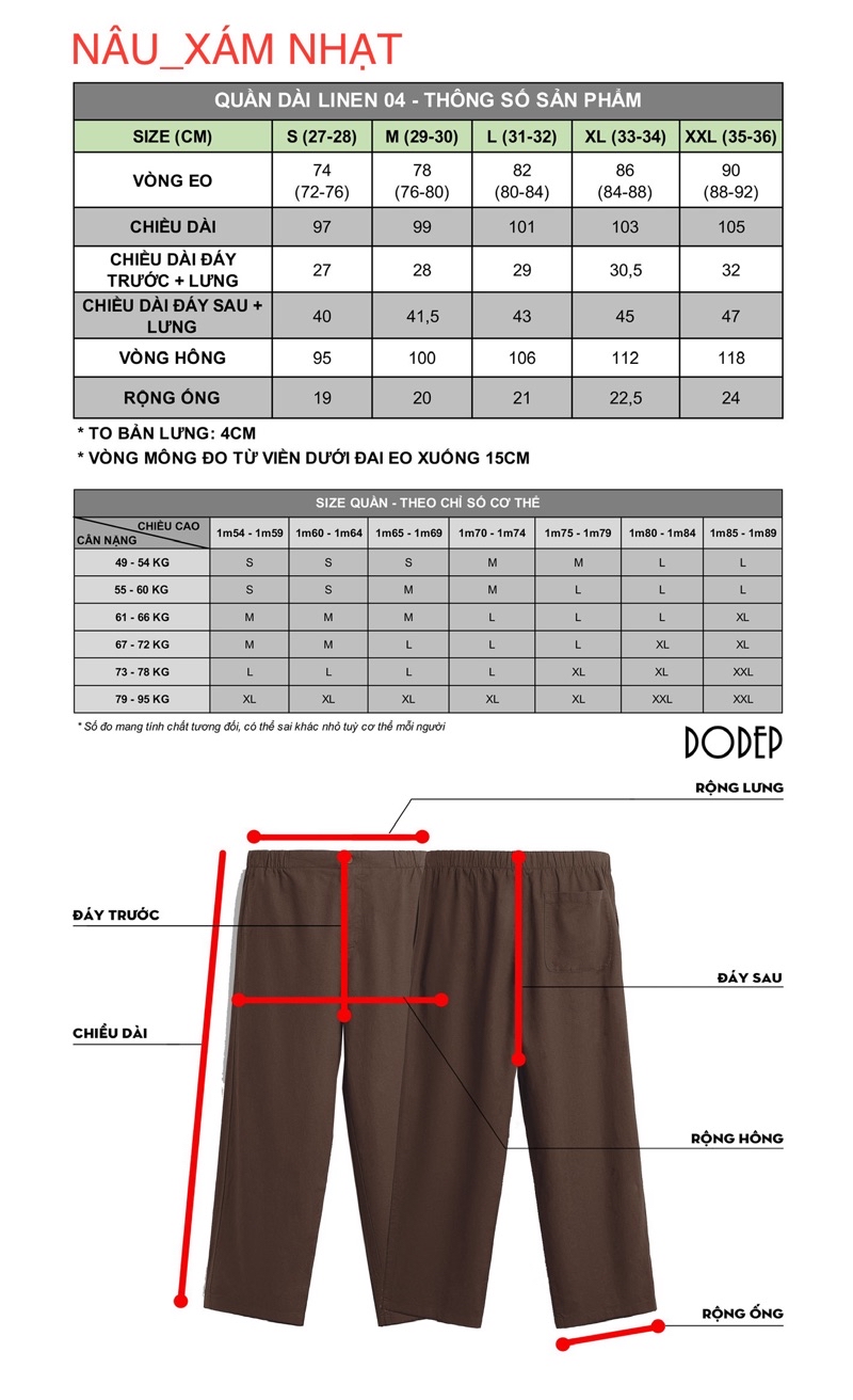 Mô tả DODEP Quần dài nam 100% linen premium màu Nâu Olive, Xám nhạt - 1