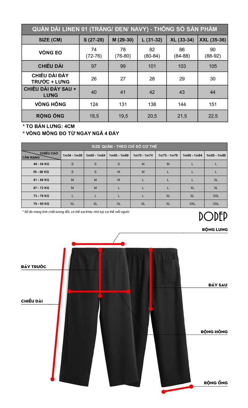 Mô tả DODEP Quần dài nam 100% linen premium màu trắng, đen, navy form relaxed fit - 1