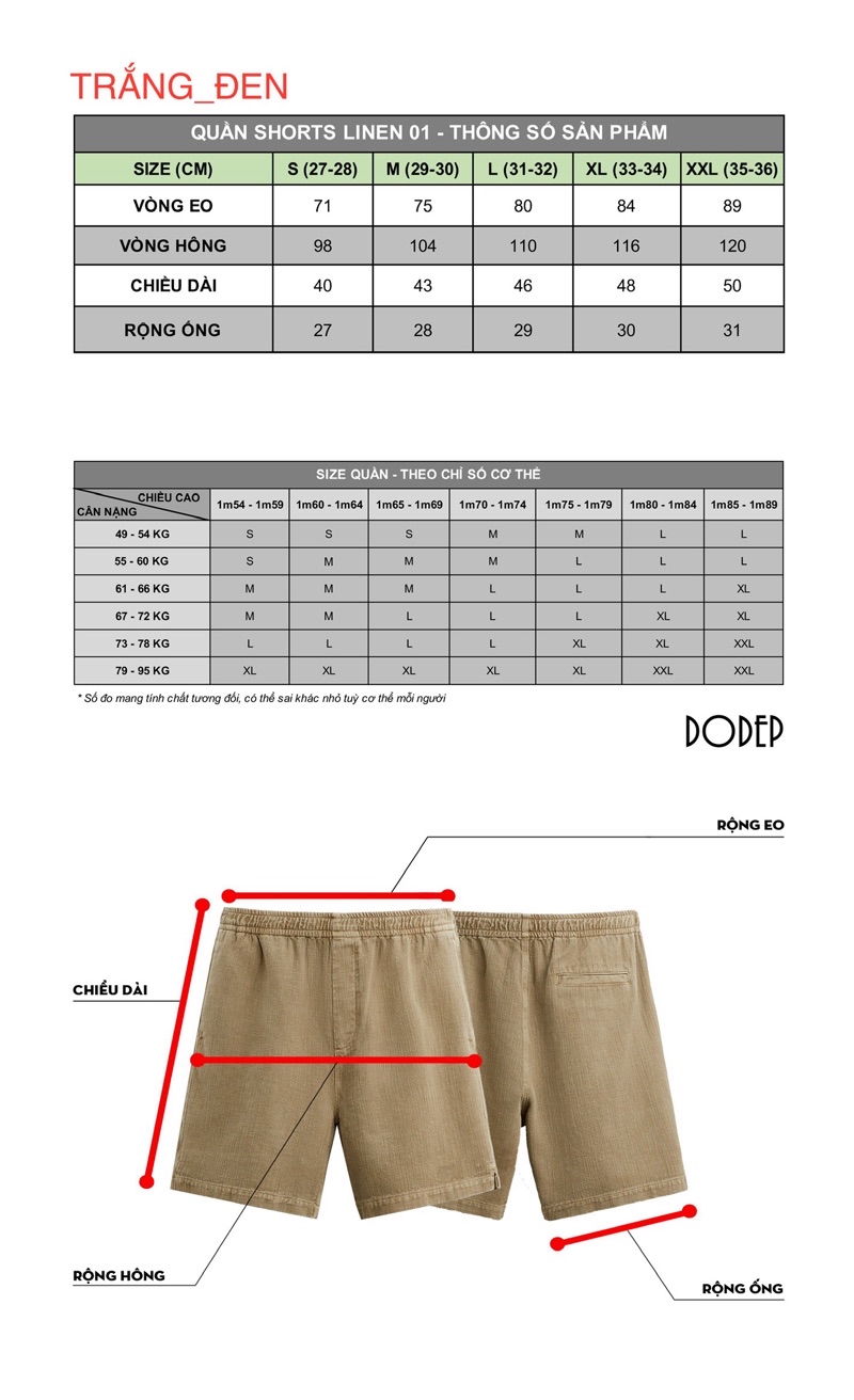 Mô tả DODEP Quần shorts đùi nam 100% linen premium màu trắng - 1