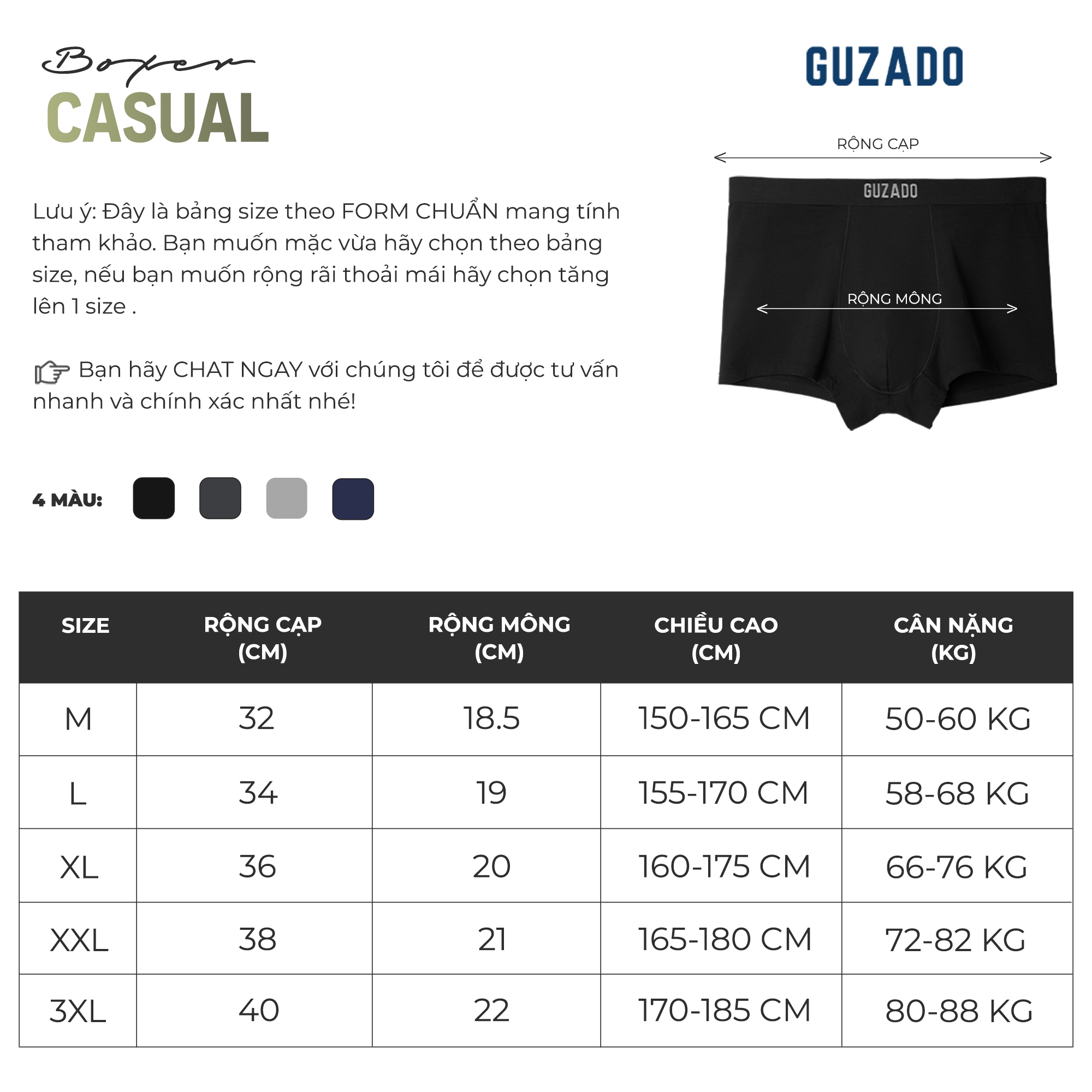 Mô tả Combo 3 Quần Lót Boxer Nam Guzado Cotton Compact Dáng Trunk Co Giãn Thoáng Khí Vượt Trội CB3GBX - 1