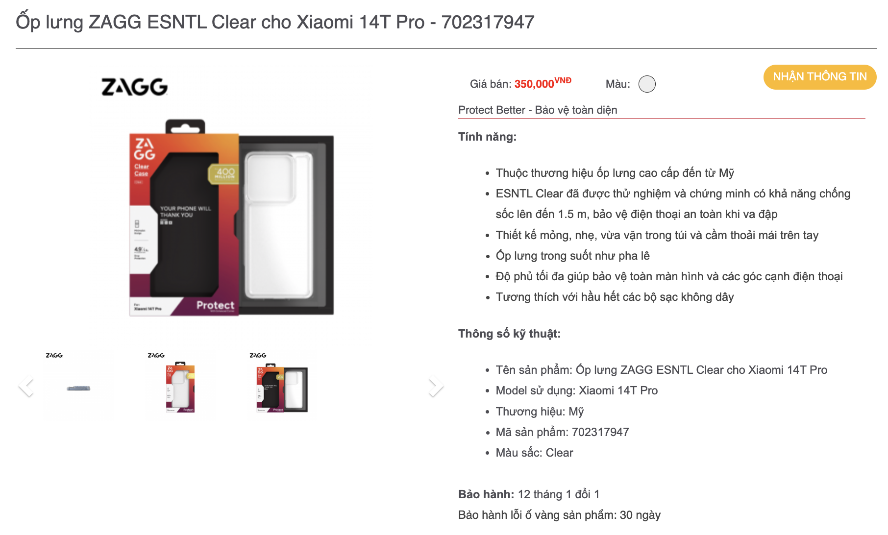 Mô tả Combo kính dán màn hình ZAGG Plus Edge và Ốp lưng ZAGG ESNTL Clear cho Xiaomi 14T/ 14T Pro - 3