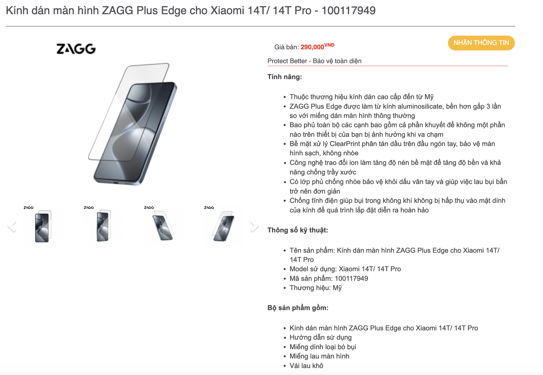 Mô tả Combo kính dán màn hình ZAGG Plus Edge và Ốp lưng ZAGG ESNTL Clear cho Xiaomi 14T/ 14T Pro - 1