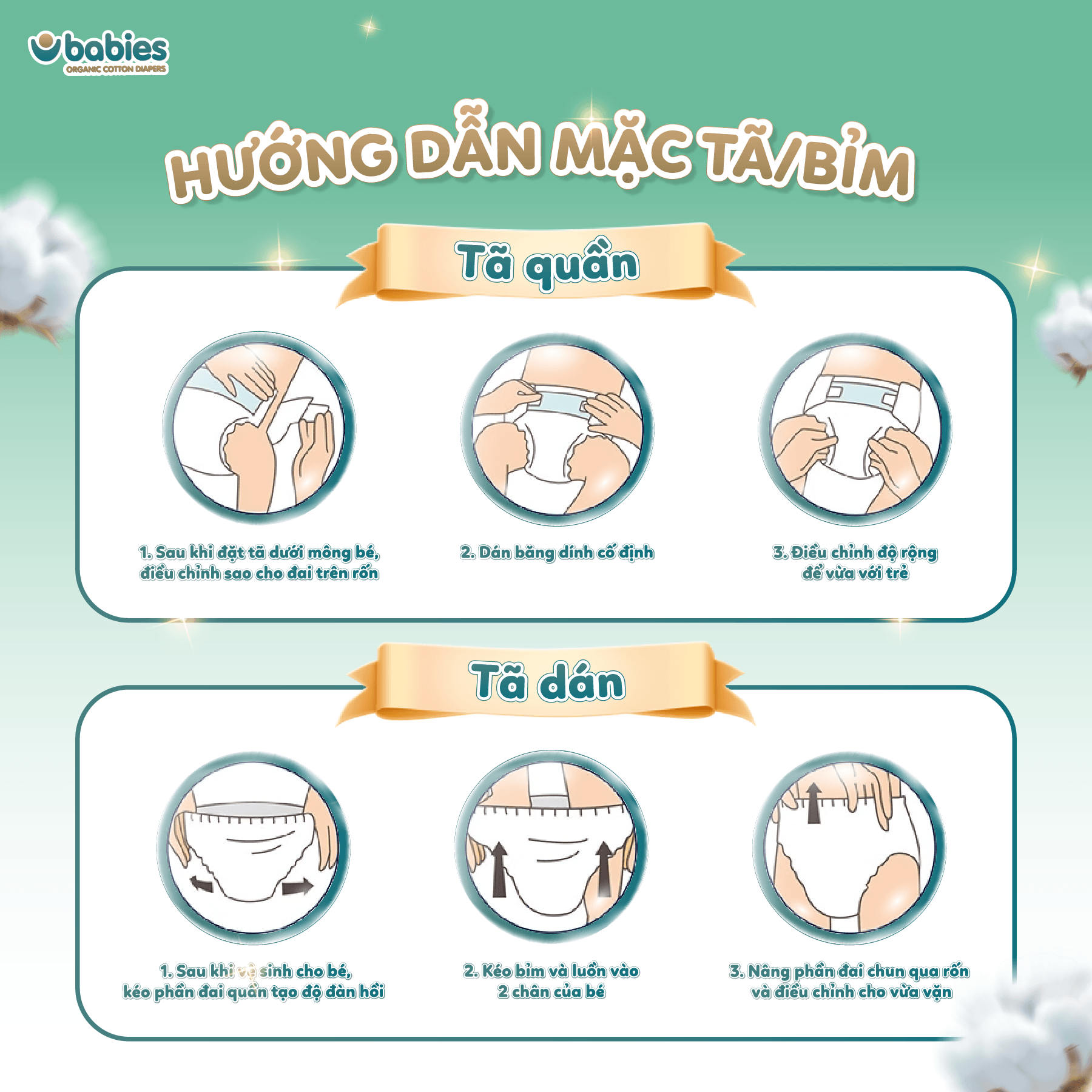 Mô tả Tã/Bỉm BABIES ORGANIC Mỏng Thoáng, Siêu Thấm Hút, Đầy Đủ Size NB/S/M/L/XL/2XL/3XL -Thương Hiệu Việt - 12