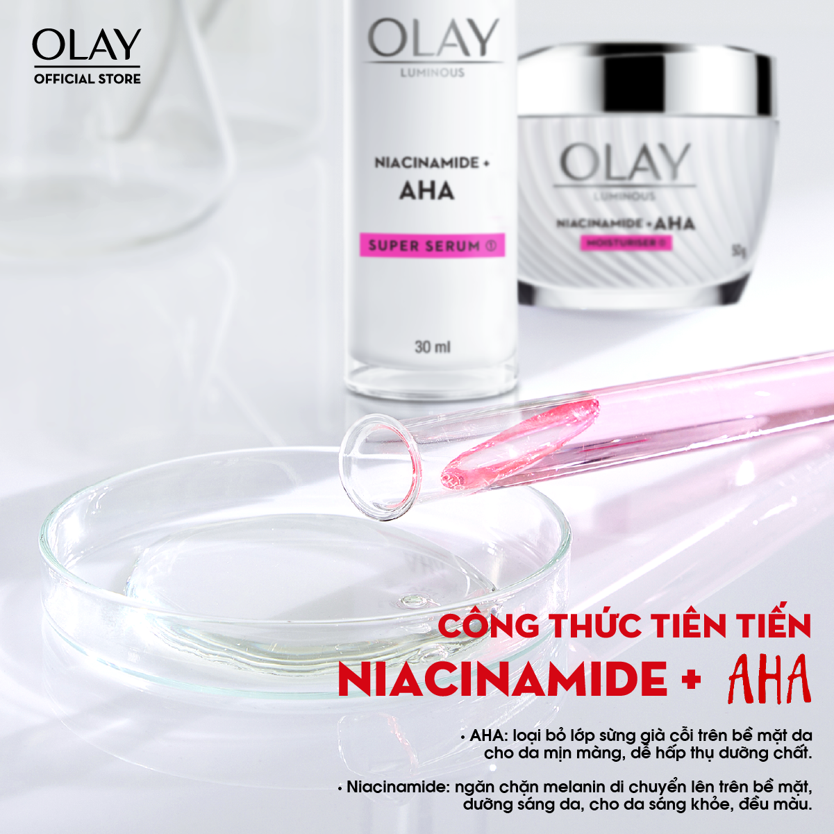 Mô tả Kem Dưỡng Ẩm OLAY LUMINOUS NIACINAMIDE AHA Sáng Da, Mờ Thâm Mụn 50G - 4
