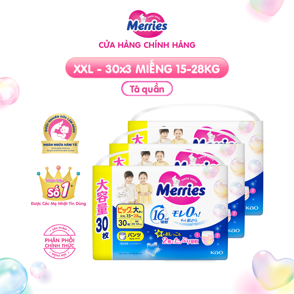 Mô tả Combo 3 Tã/bỉm quần Merries Jumbo Đủ Size L54/XL46/XXL30 - 3
