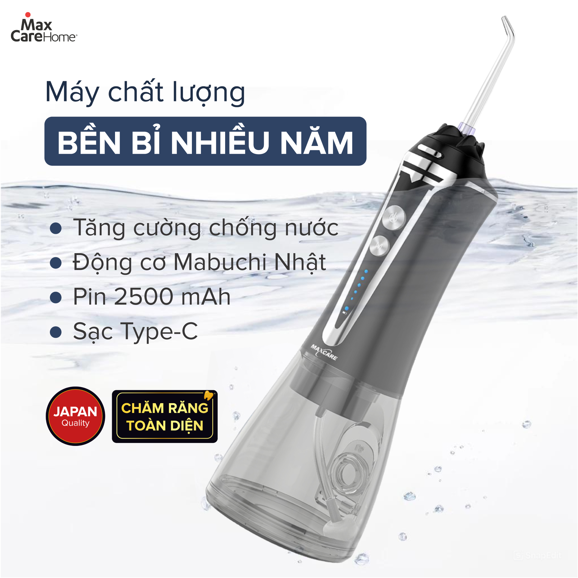 Mô tả Máy tăm nước cầm tay Maxcare gồm 5 mẫu máy tăm nước gấp gọn & tăm nước mini 200ml,300ml Nhật Bản - 6