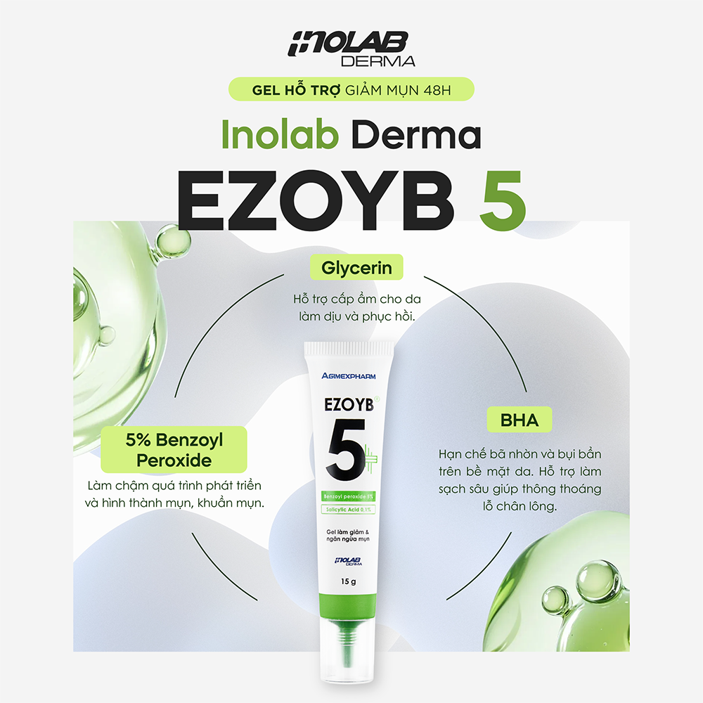 Mô tả Gel chấm mụn Inolab Derma Ezoyb 5 15 Gram (5% Benzoyl Peroxide + 0.1% BHA) - Từ Hảo - 1