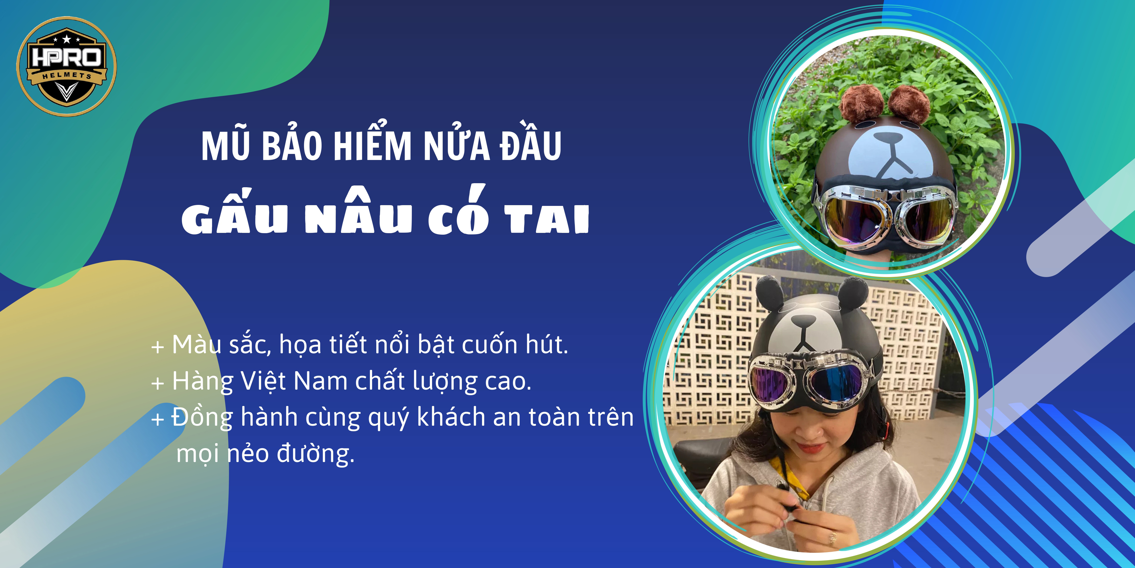 Mô tả Mũ bảo hiểm nửa đầu họa tiết gấu có tai cá tính Sundy Helmet Freeside ( 54-58cm) kèm kính Phi Công UV - 1