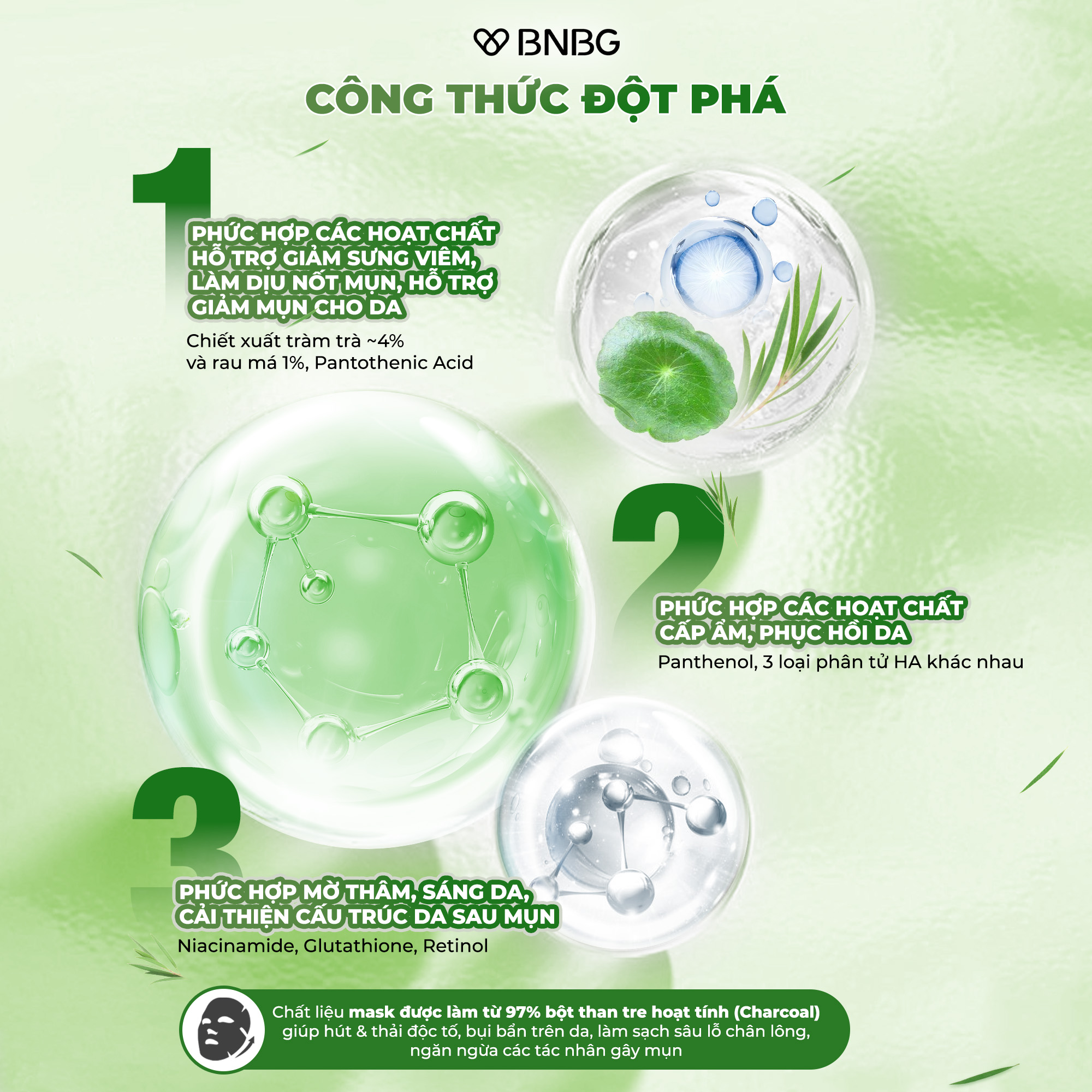 Mô tả Combo 10 Mặt nạ tràm trà làm dịu, giảm sưng viêm mụn BNBG Vita Tea Tree Healing Face Mask Pack 30ml - 3
