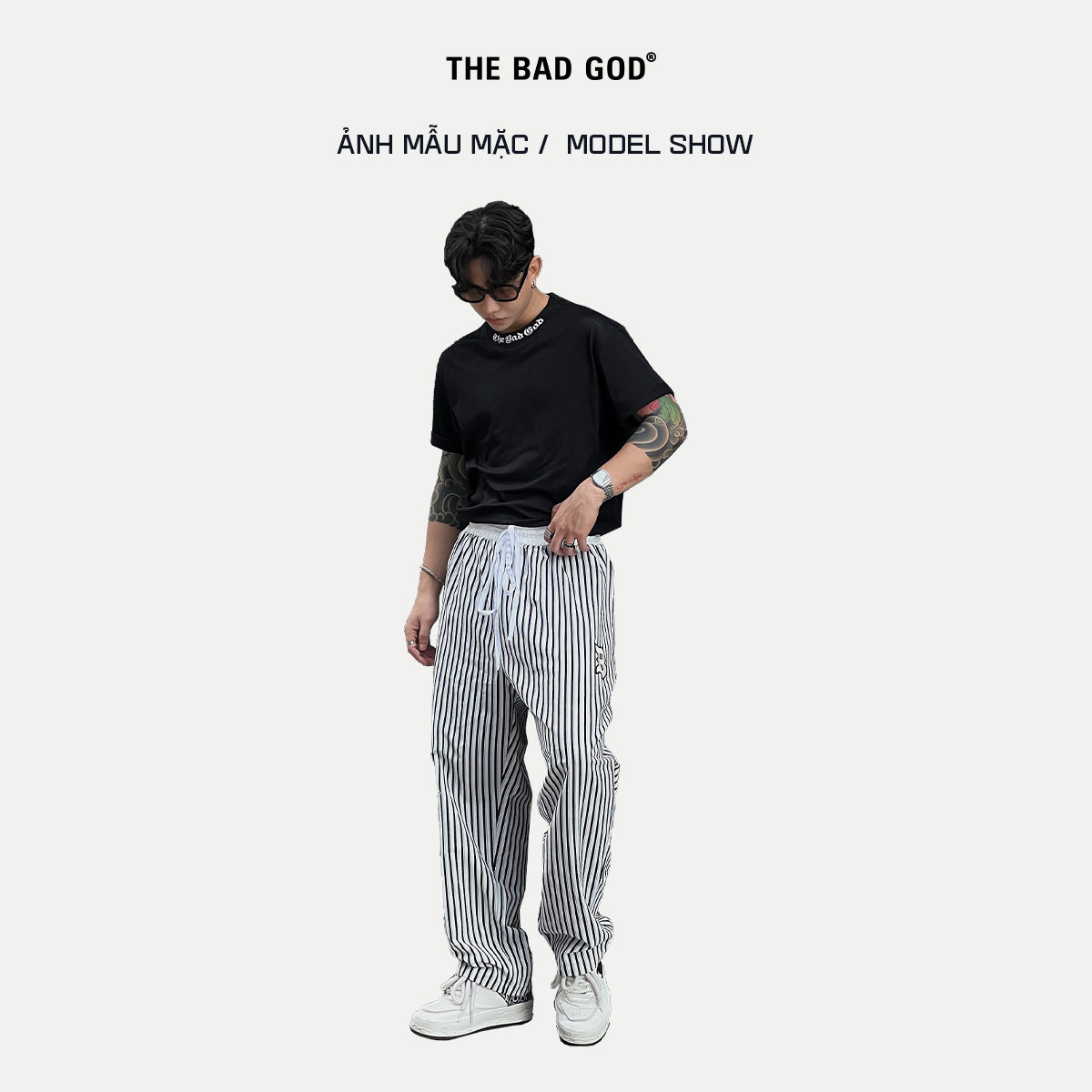 Mô tả Quần vải thô kẻ sọc Wide Leg The Bad God Palazzo Dáng Rộng - 5