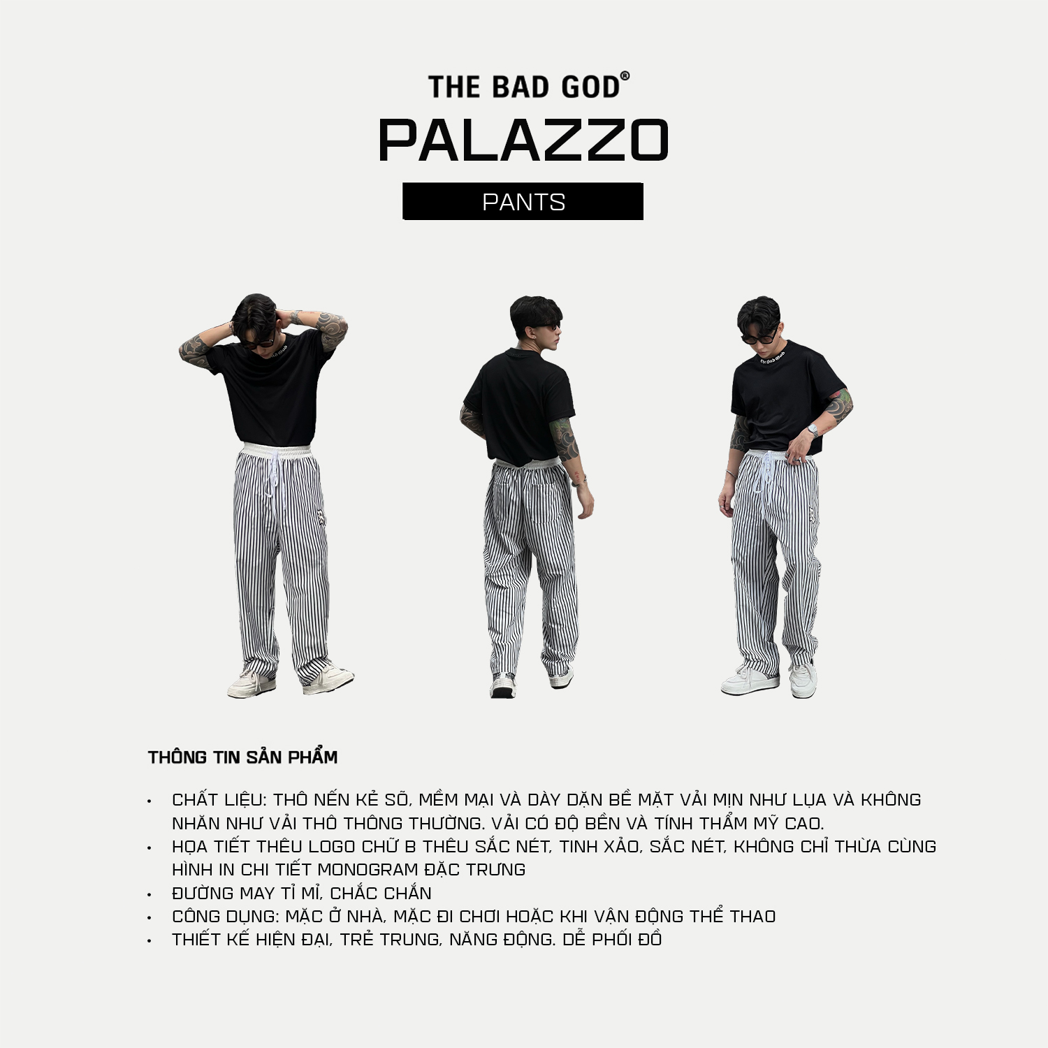 Mô tả Quần vải thô kẻ sọc Wide Leg The Bad God Palazzo Dáng Rộng - 2