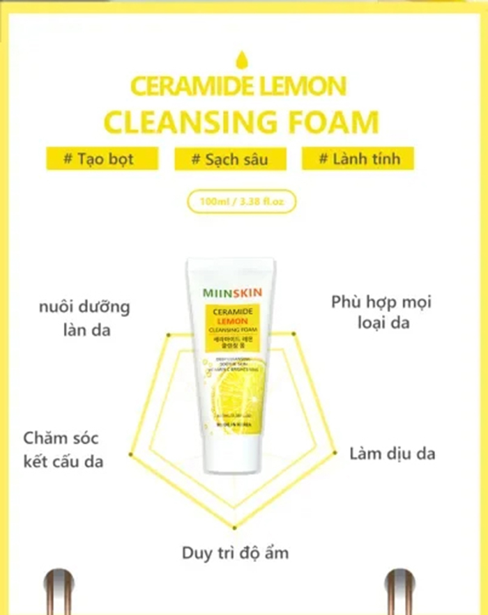 Mô tả Sữa rửa mặt sạch sâu lỗ chân lông sáng da Miinskin Ceramide Lemon Cleansing Foam 100ml - 2