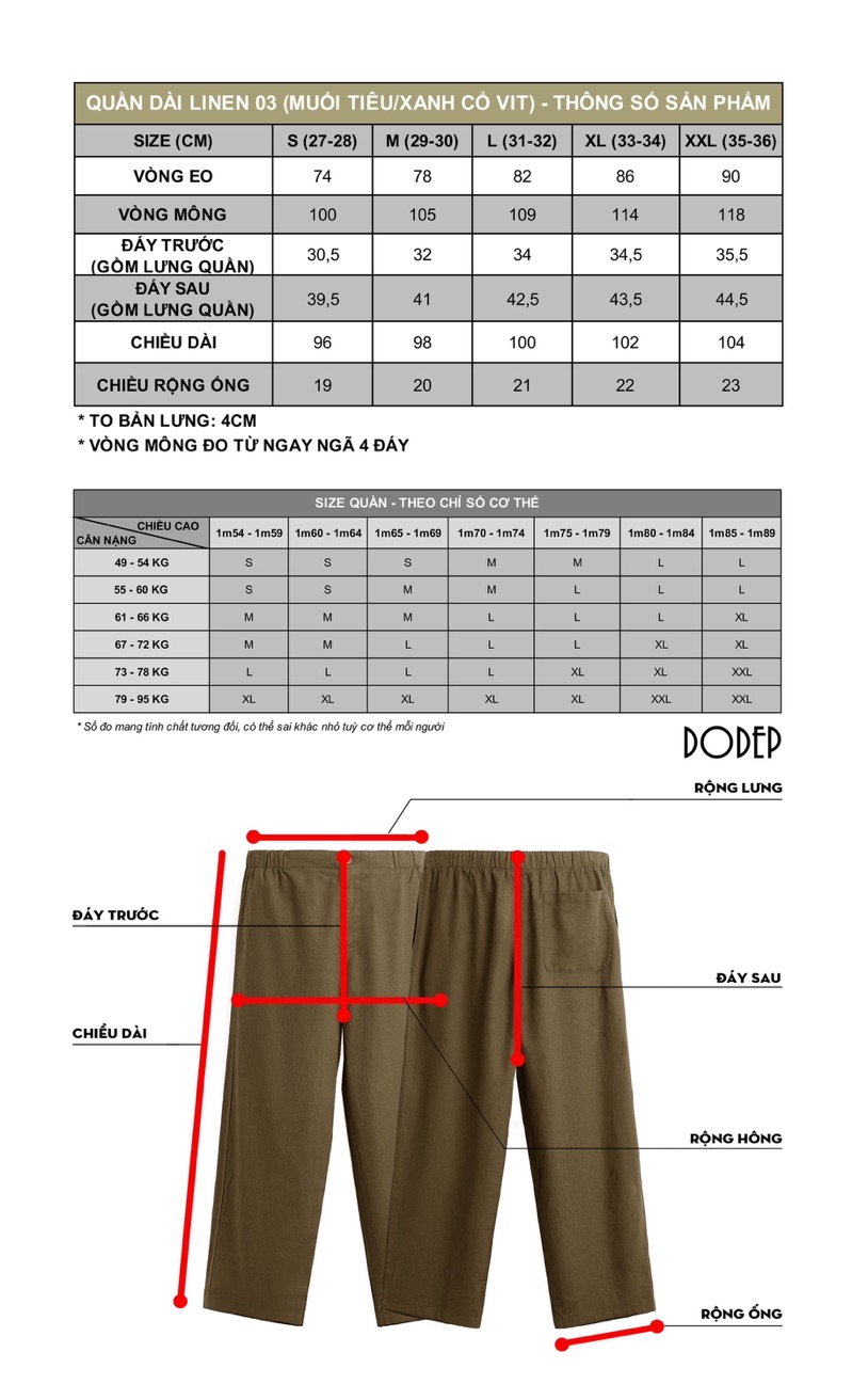 Mô tả DODEP Quần dài nam 100% linen premium xếp ly màu muối tiêu, xanh cổ vịt - 1