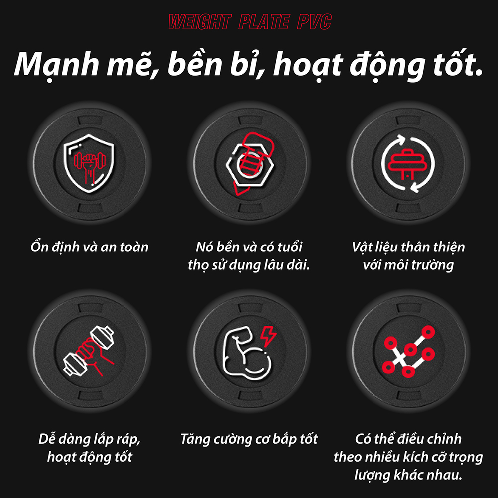 Mô tả BG - Tạ miếng nhựa pvc đặc ruột tạ bánh nhựa tạ đĩa 1,5kg - 2