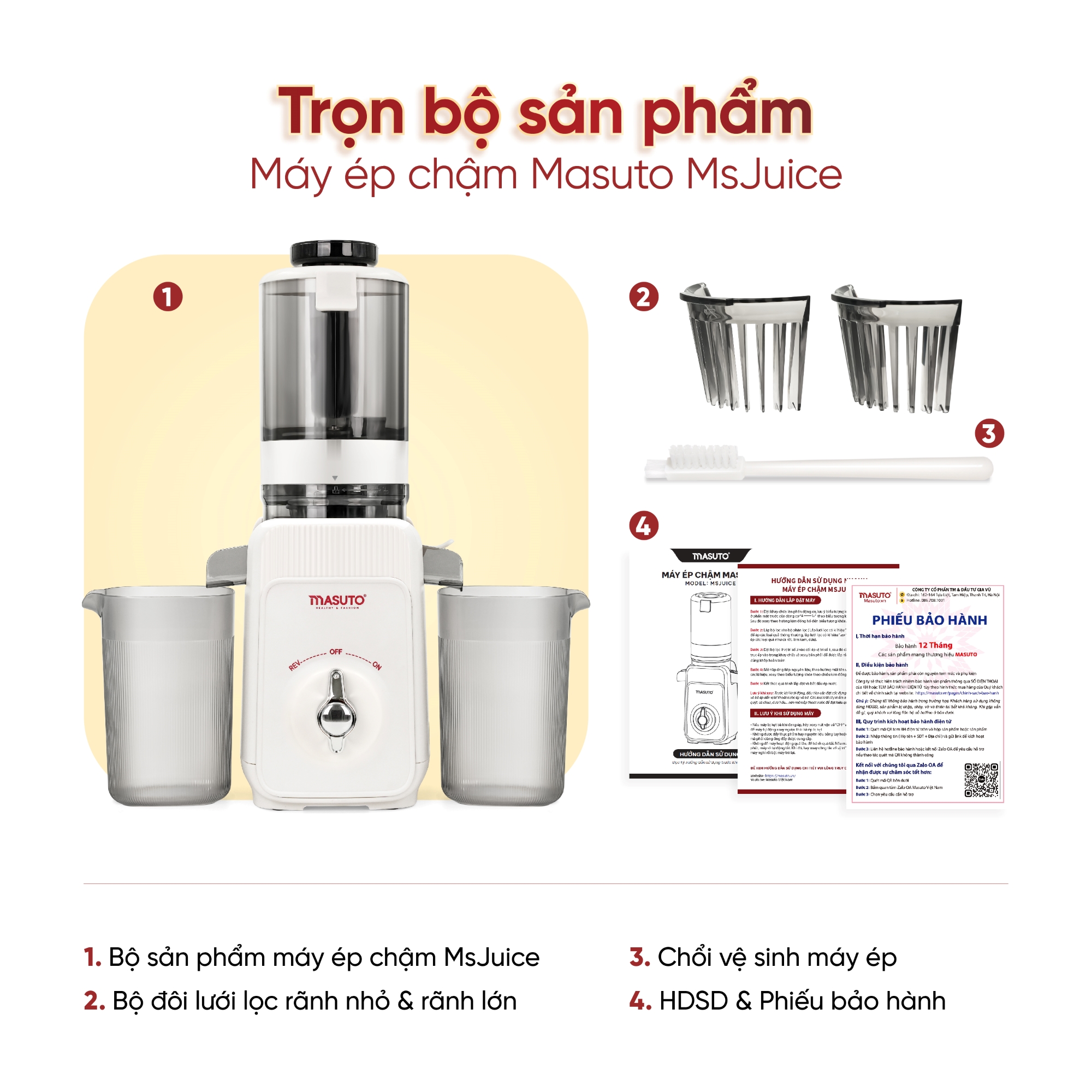 Mô tả Máy Ép Chậm Masuto MSJuice Thế Hệ Mới 120W - 0,6L Ép Nguyên Quả Kiệt Bã, Máy Ép Trái Cây, Ép Cần Tây,Làm Nước Ép Hoa Quả - 9