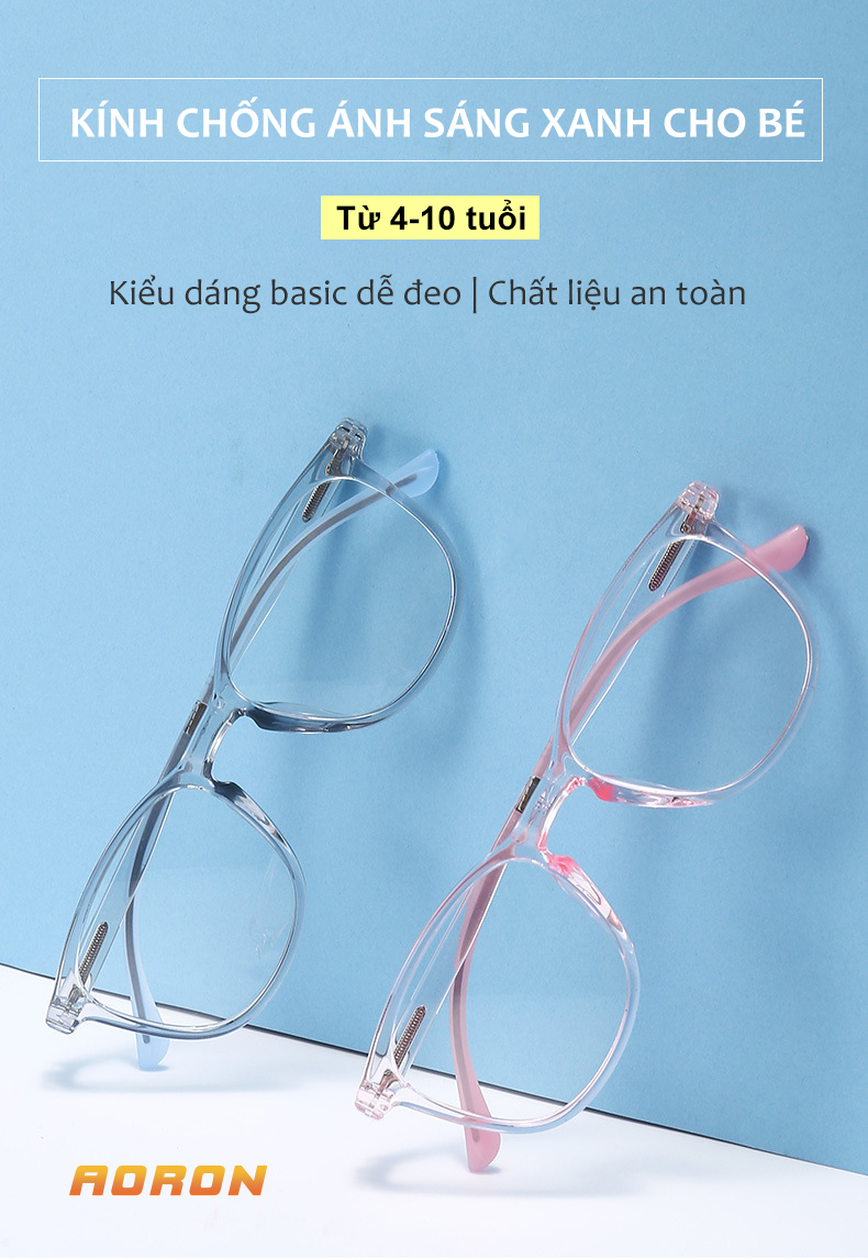 Mô tả Kính Chống Ánh Sáng Xanh Trẻ Em AORON 4-10 Tuổi Gọng Chống Gãy Cho Bé Và Gái Giảm Mỏi Mắt Khi Dùng Máy Tính AK210 - 1