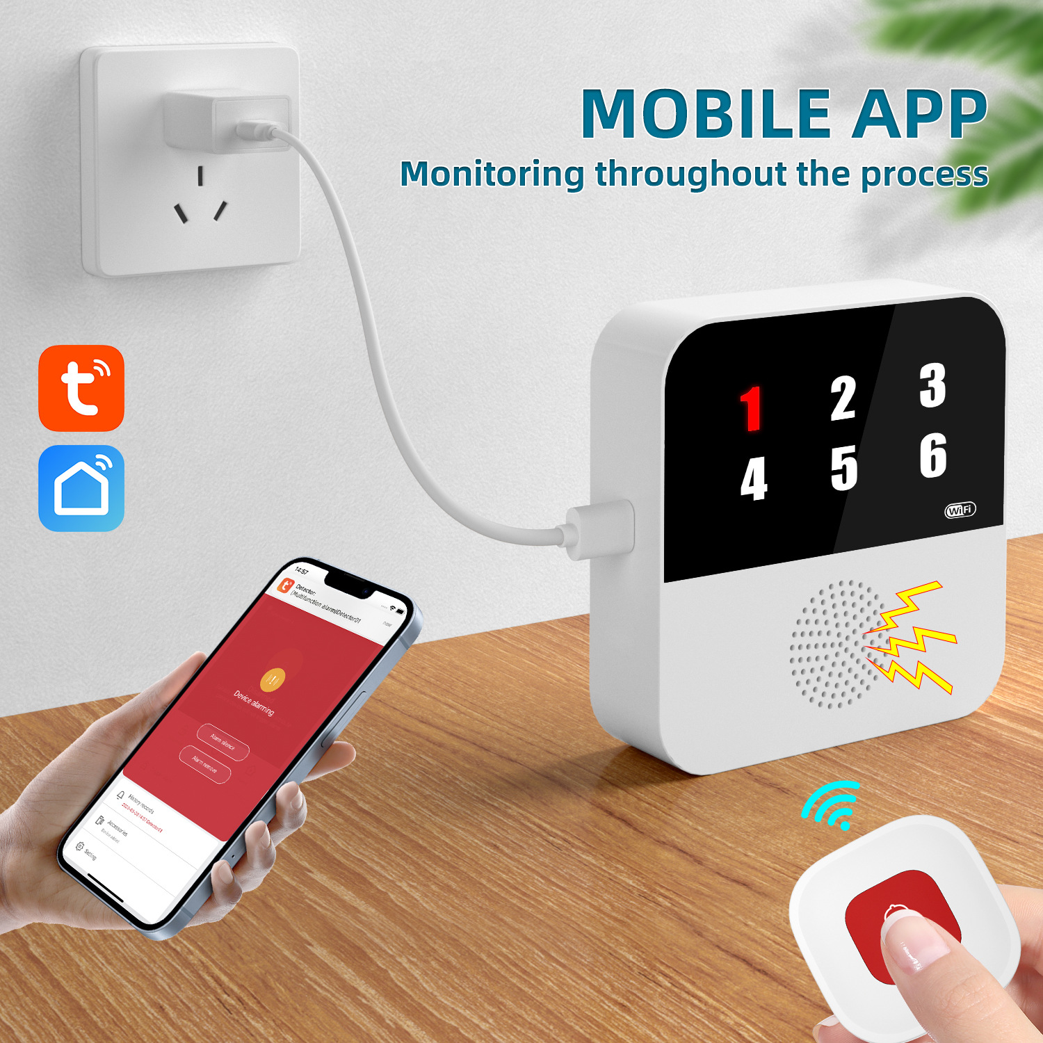 Mô tả Chuông wifi -  SOS gọi hỗ trợ cho người già, bệnh nhân, chuông cửa, chống trộm, Gọi phục vụ - Wifi App Tuya CF106 - 1