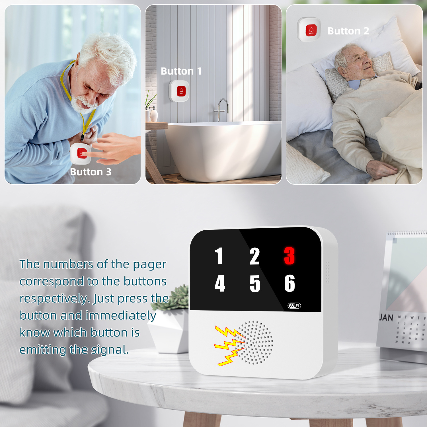 Mô tả Chuông wifi -  SOS gọi hỗ trợ cho người già, bệnh nhân, chuông cửa, chống trộm, Gọi phục vụ - Wifi App Tuya CF106 - 2