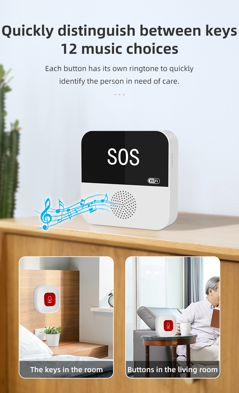 Mô tả Chuông SOS wifi gọi hỗ trợ cho người già, bệnh nhân, chuông cửa, chống trộm, Gọi phục vụ - App Tuya CF100 - 3