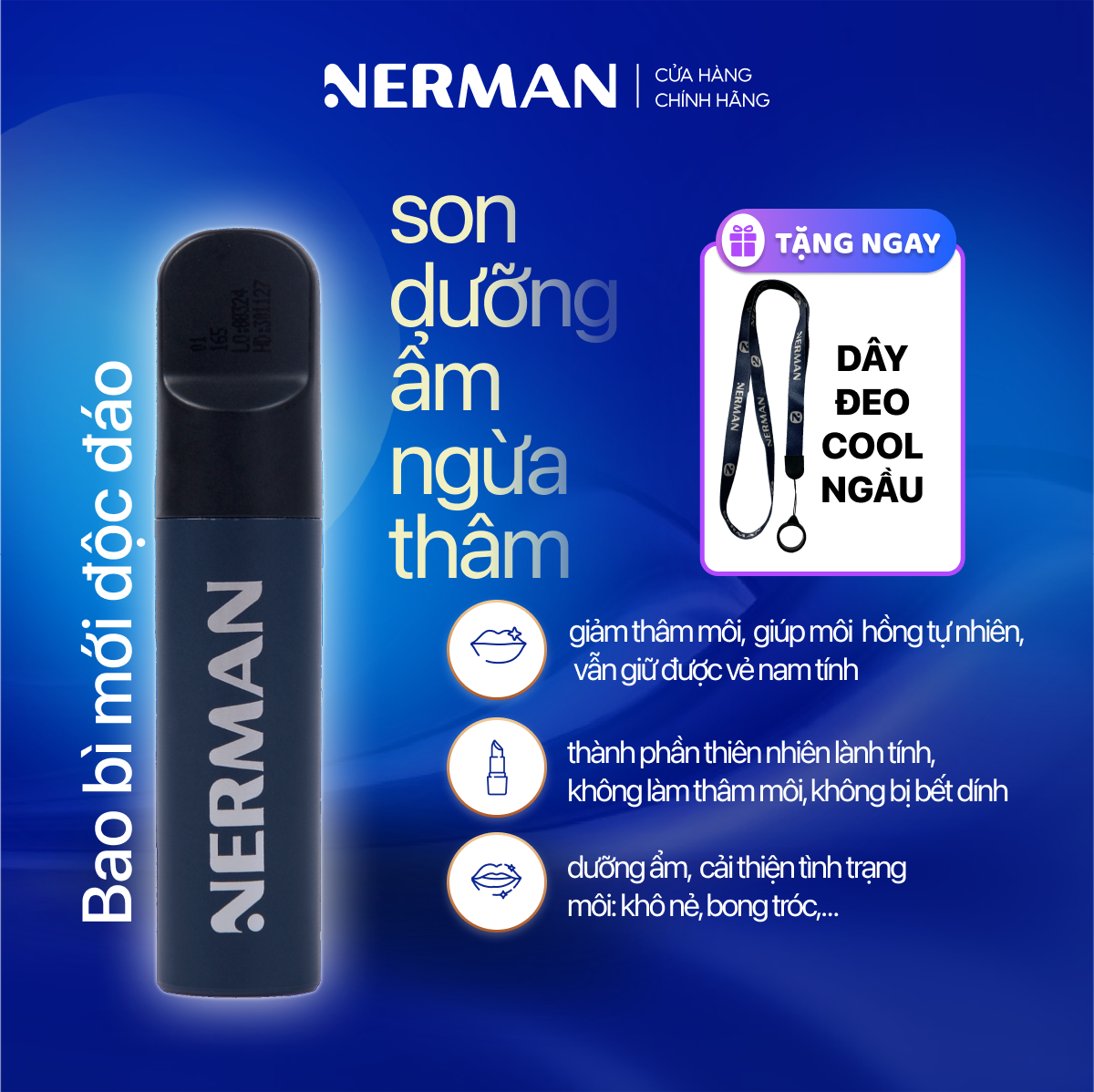 Mô tả Son dưỡng cho nam Nerman dưỡng ẩm môi,giảm nứt nẻ,không bết dính,hỗ trợ mờ thâm Men in Black 4g - 1