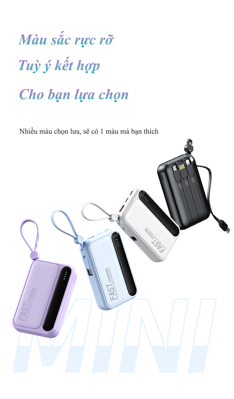 Sạc dự phòng 20000mah sạc pin mini dung lượng lớn có sẵn nhiều dây sạc ...