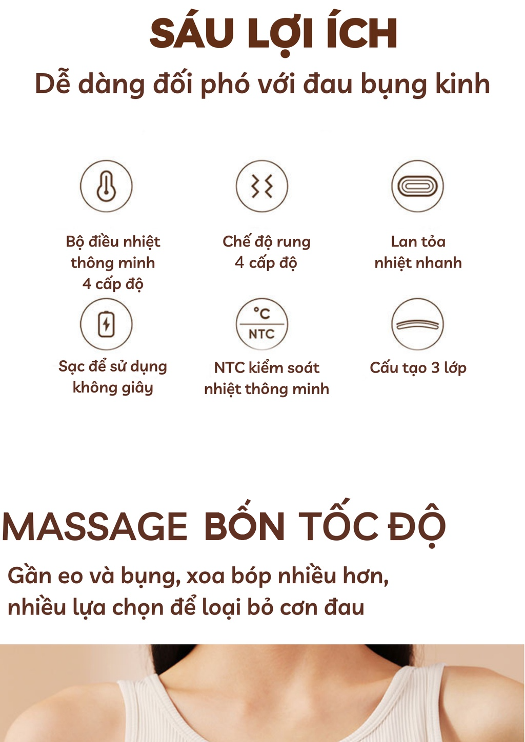 Mô tả Đai đeo massage chườm ấm giảm đau bụng kinh nguyệt HOKU làm ấm bụng tử cung cho phụ nữ quà tặng bạn nữ DSB01 - 2