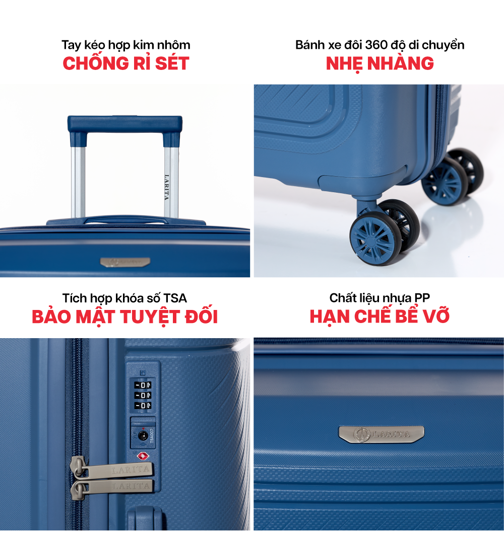 Mô tả Vali Kéo MIAvn Larita SOLY - Size 20/24/28, Nhựa PP Dẻo Siêu Bền, Hạn Chế Bể Vỡ, Bảo Hành Trọn Đời - 4
