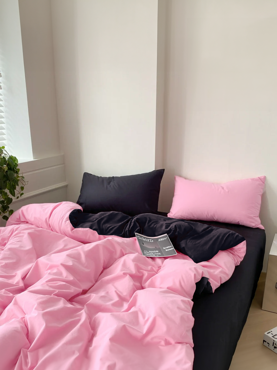 Mô tả Bộ chăn mền ga gối GONI CHILL màu Black Pink Đen Hồng - Ga drap giường bo chun cao 4-25cm kích thước 1m,1m4,1m6,1m8, 2m2 - 1