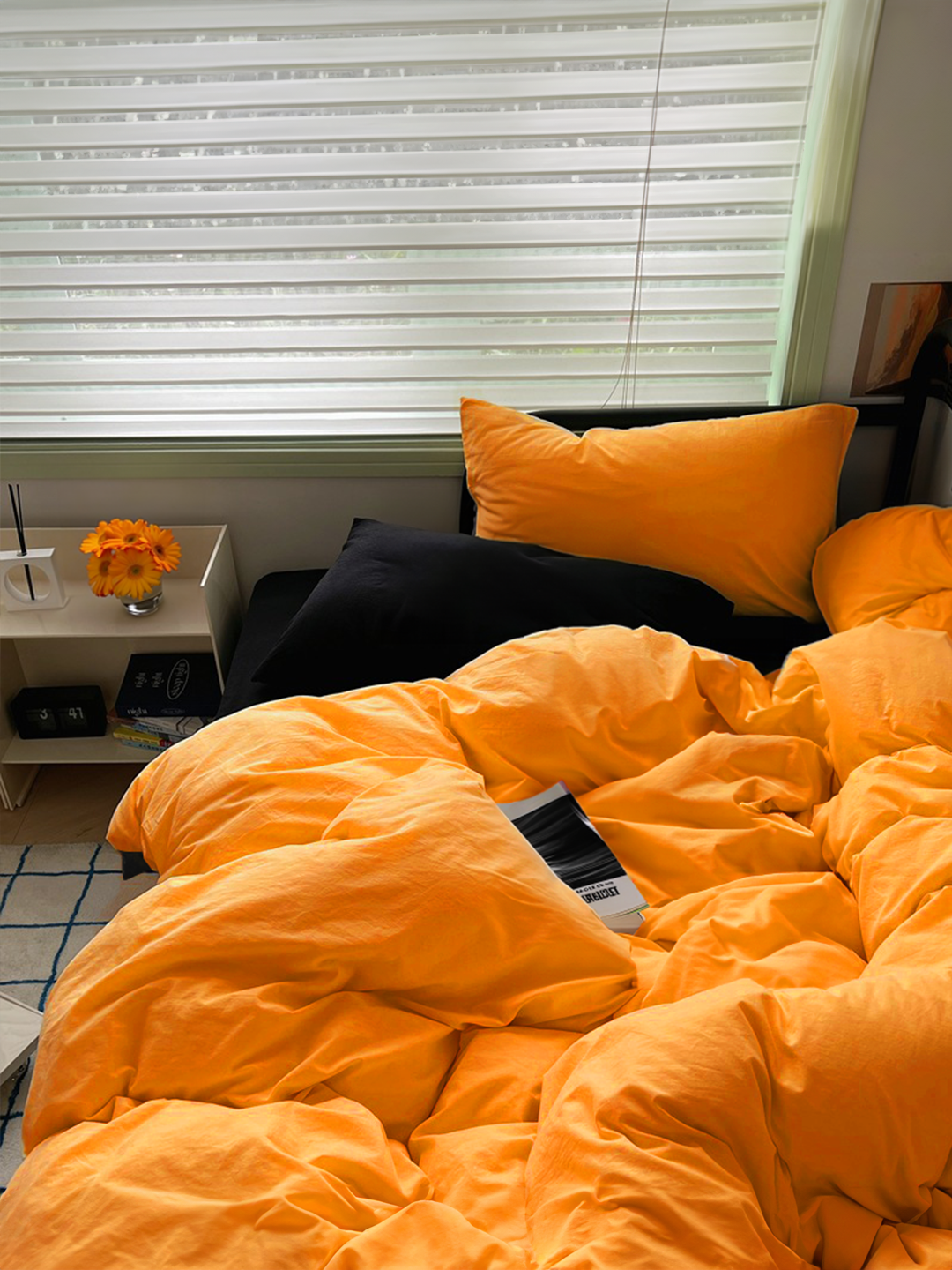 Mô tả Bộ chăn mền ga gối GONI CHILL màu Cam Đen - Ga drap giường bo chun cao 4-25cm kích thước 1m, 1m2 ,1m4, 1m6, 1m8, 2m2 - 1