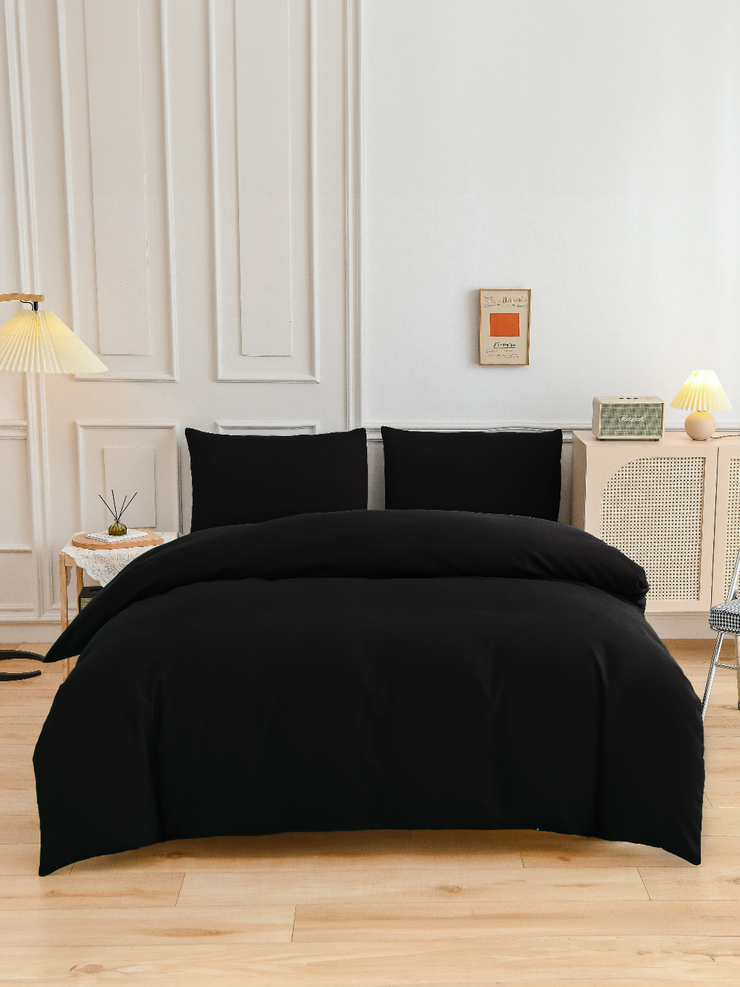 Mô tả Bộ chăn mền ga gối GONI CHILL màu Đen Trơn - Ga drap giường bo chun cao 4-25cm kích thước 1m, 1m2 ,1m4, 1m6, 1m8, 2m2 - 1