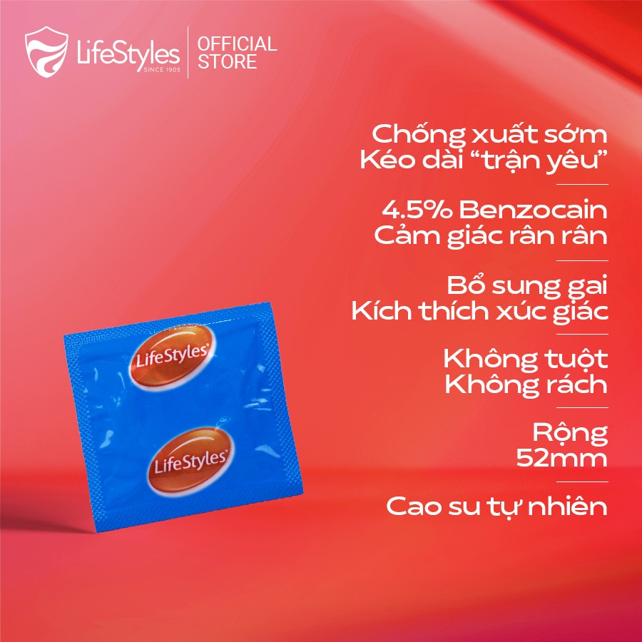 Mô tả Bao cao su gân gai, nhiều gel bôi trơn, kéo dài thời gian LifeStyles Epic hộp 12 bao - 1