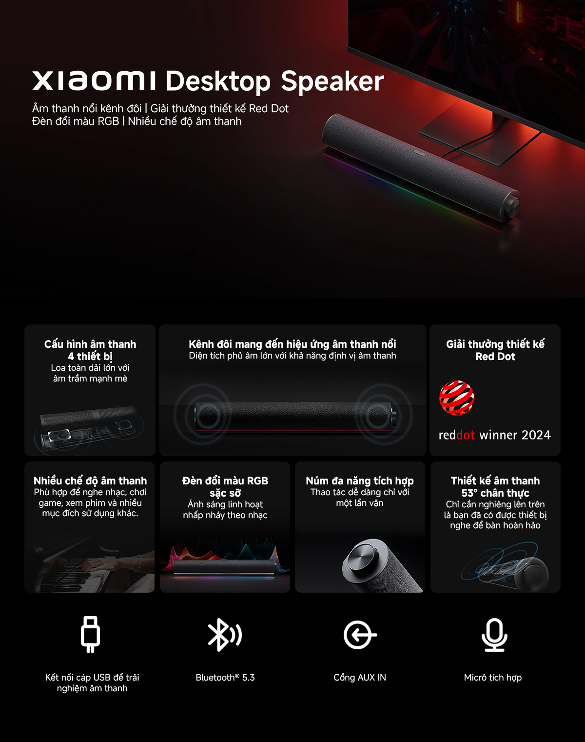 Mô tả Loa Bluetooth Để Bàn Xiaomi Desktop Speaker - Micro Tích Hợp - Kết Nối Bluetooth - Đèn Đổi Màu RGB - 1