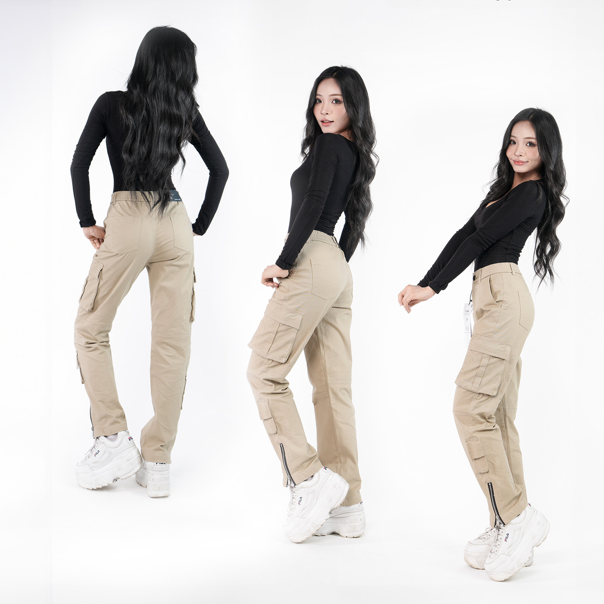 Mô tả Quần cargo nữ túi hộp KQSTYLING kaki cotton co giãn nhẹ lưng thun phối nút phía trước-A13- VÀNG NGHỆ - 2