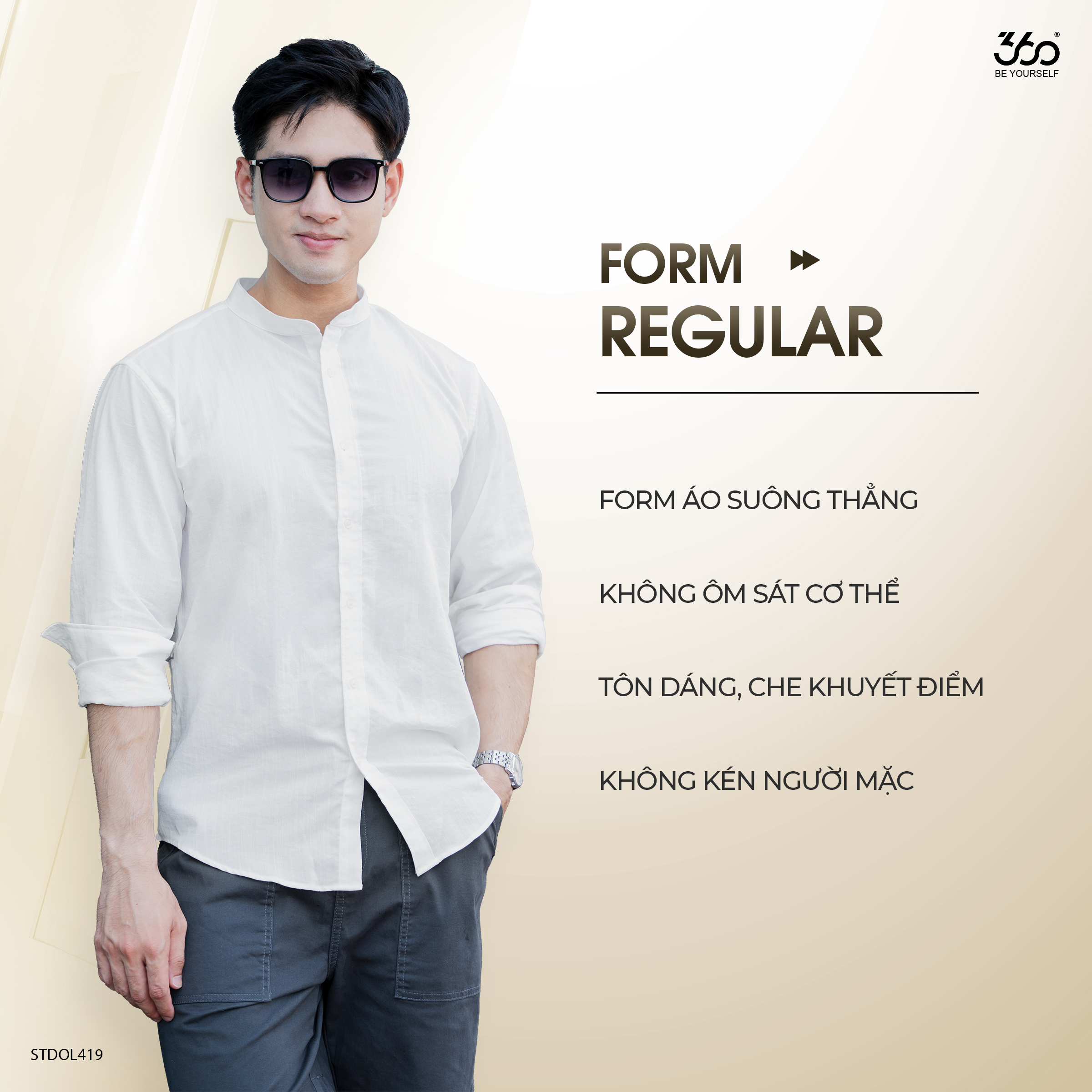 Mô tả Áo sơ mi nam cổ tàu dài tay 360Boutique somi cổ trụ dáng rộng chất liệu đũi xước cao cấp - STDOL419 - 3