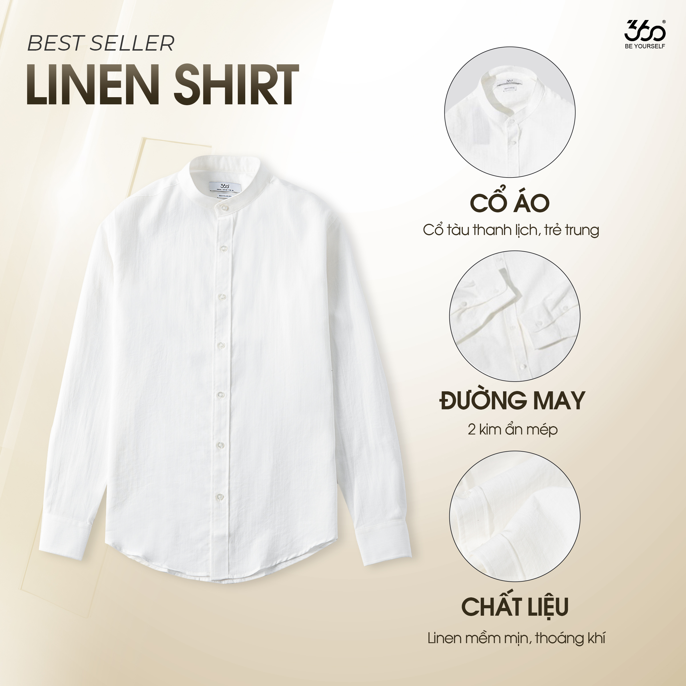 Mô tả Áo sơ mi nam cổ tàu dài tay 360Boutique somi cổ trụ dáng rộng chất liệu đũi xước cao cấp - STDOL419 - 2