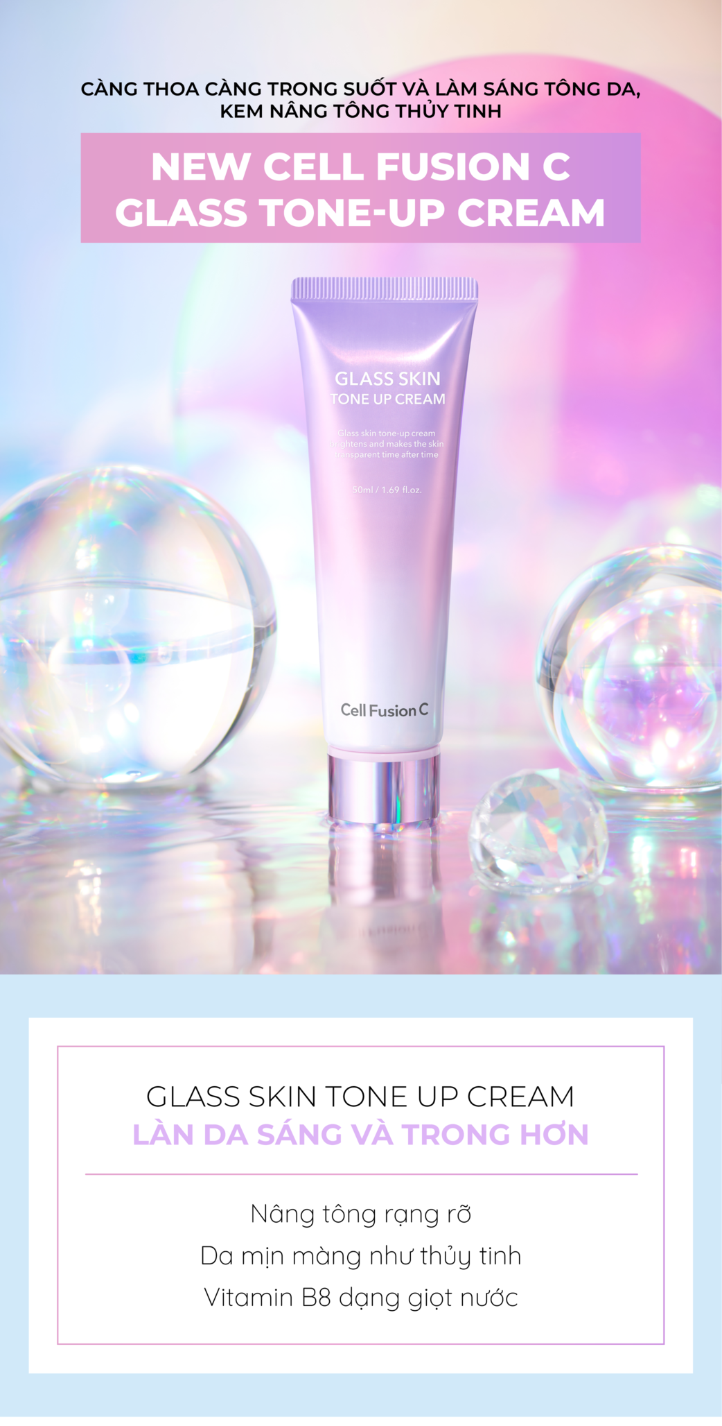 Mô tả Kem dưỡng nâng tone Cell Fusion C Glass Skin Tone Up Cream 50ml kem lười dưỡng trắng và cấp ẩm mỏng nhẹ như nước - 1