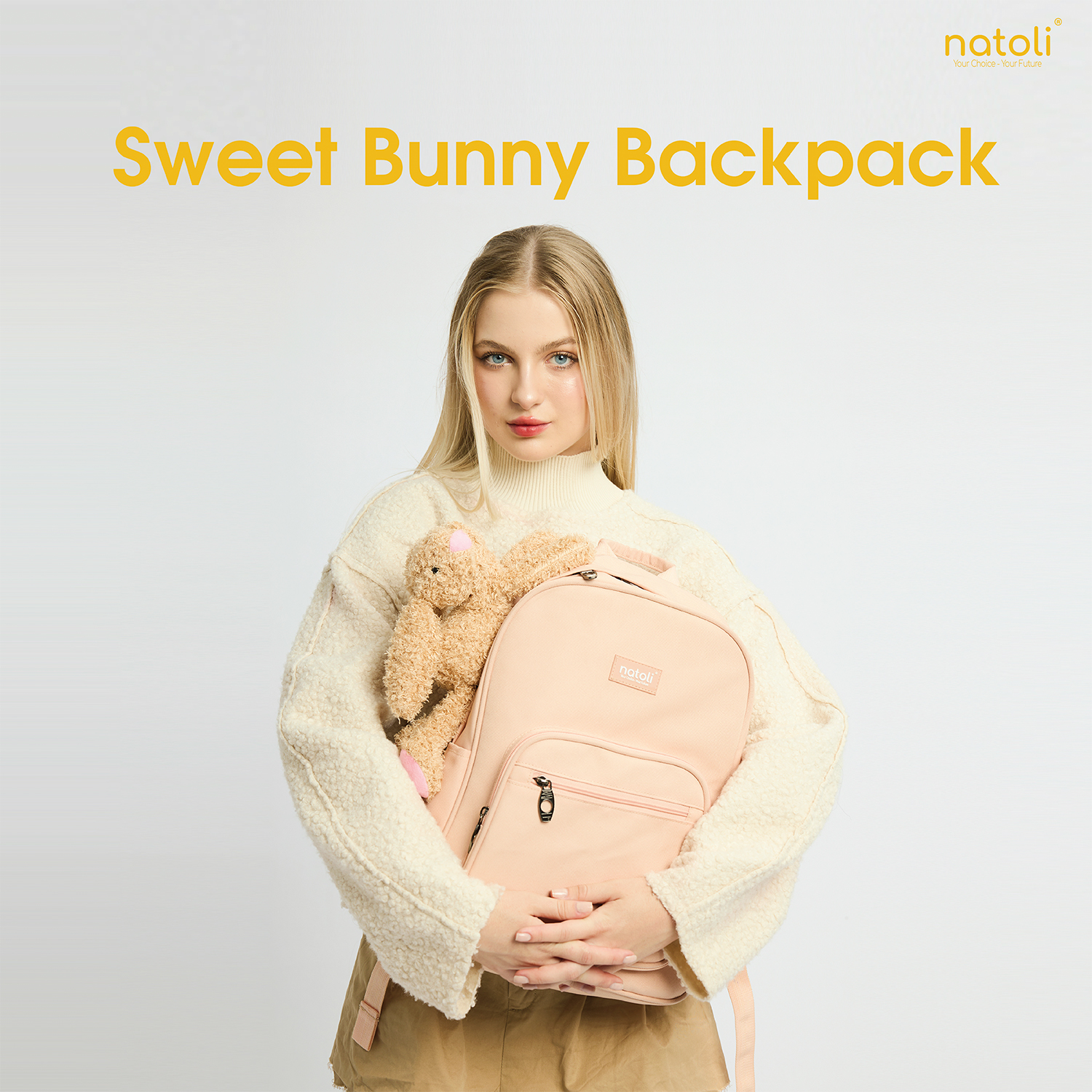 Mô tả Balo nữ thỏ bông jellycat bunny cao cấp NATOLI nhiều ngăn đi học cute phong cách hàn quốc - BST Sweet Bunny Backpack B28 - 1