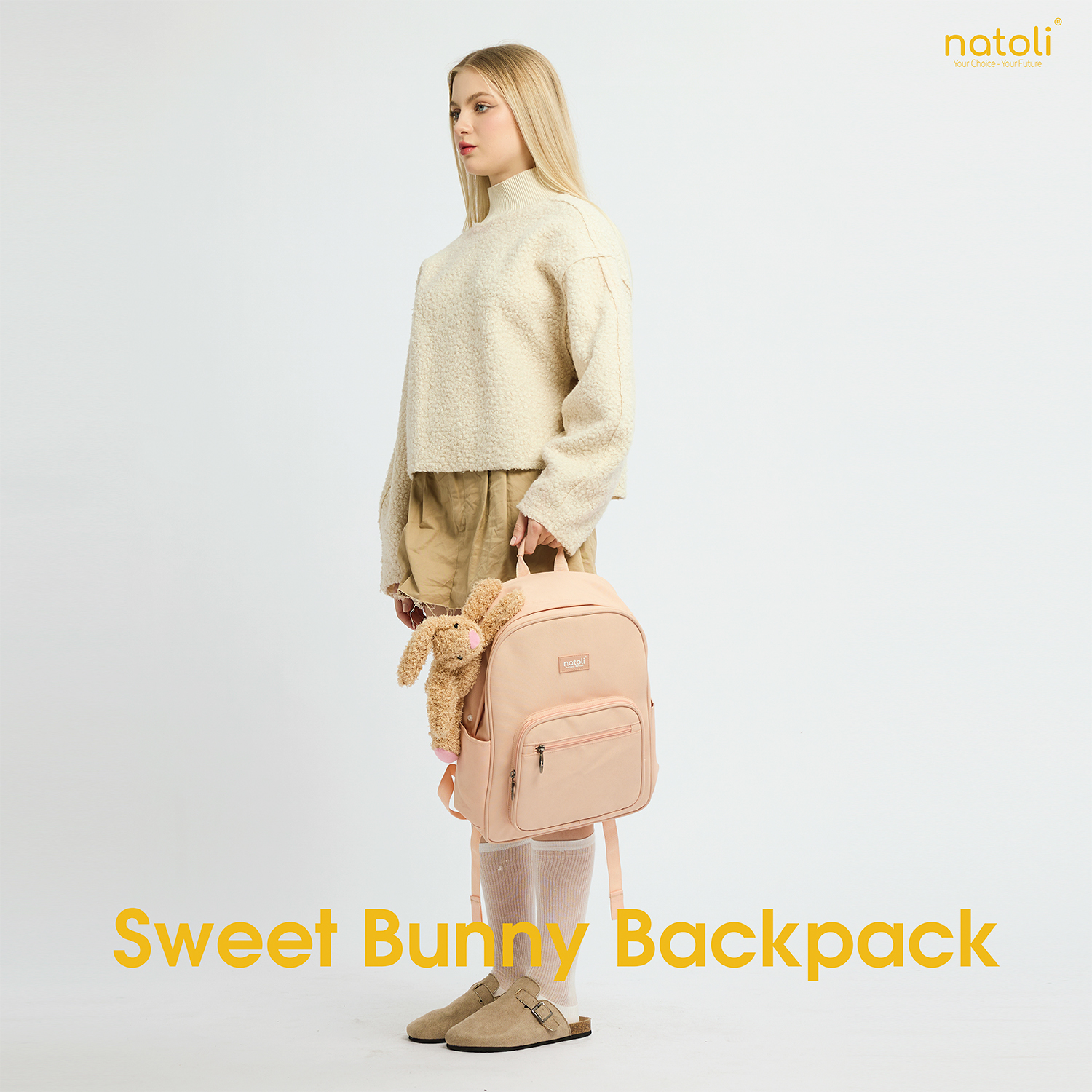 Mô tả Balo nữ thỏ bông jellycat bunny cao cấp NATOLI nhiều ngăn đi học cute phong cách hàn quốc - BST Sweet Bunny Backpack B28 - 2