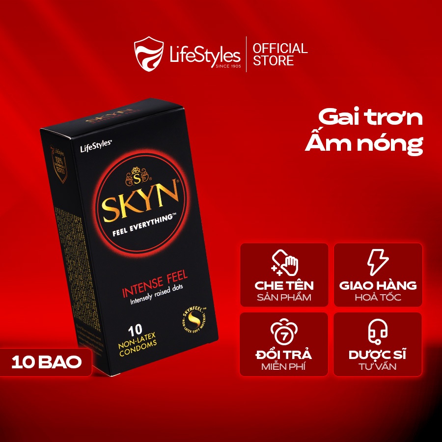 Mô tả Bao cao su gân gai Lifestyles SKYN Intense, bao cao su siêu mỏng, nonlatex cao cấp H10 bcs - 3