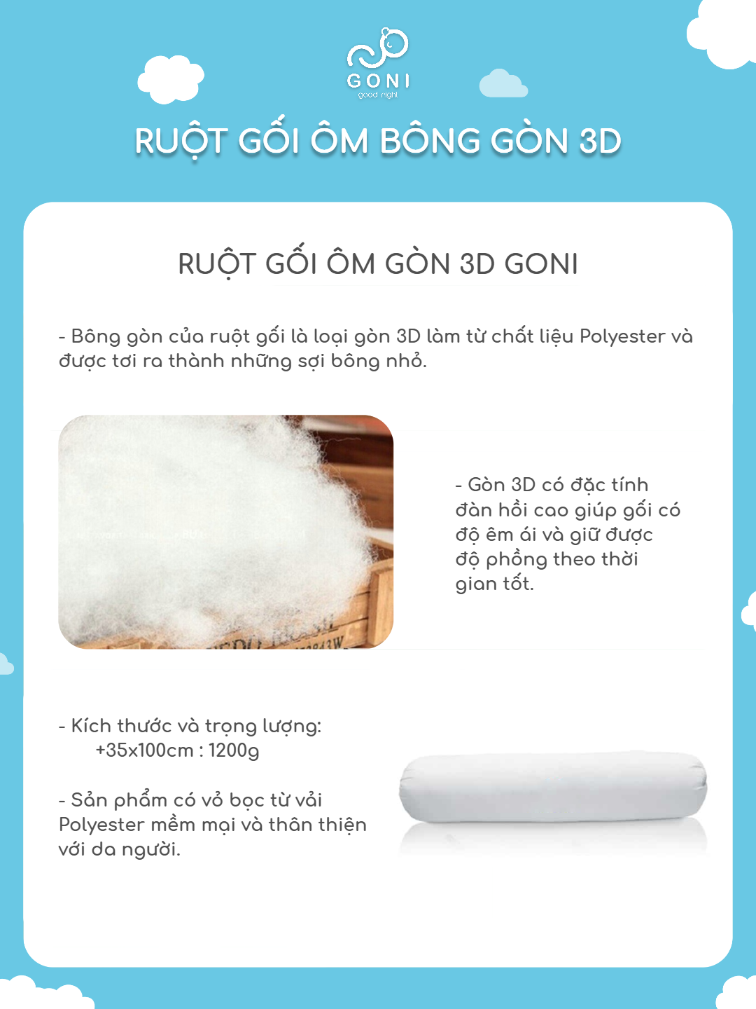 Ruột gối ôm bông 3D GONI