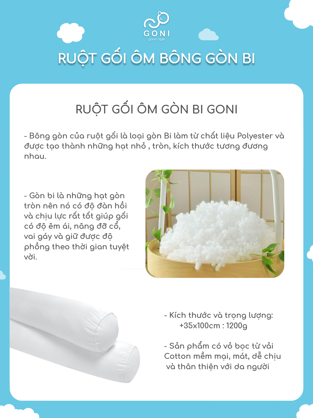 Ruột gối ôm bông Bi GONI