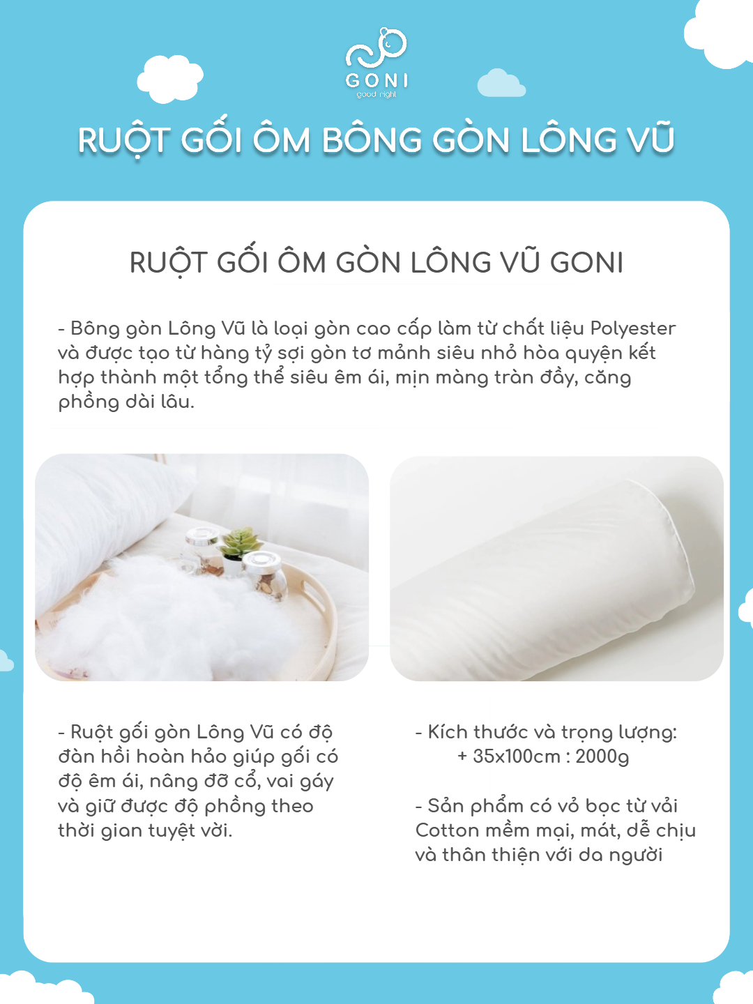 Ruột gối ôm bông Lông Vũ nhân tạo GONI