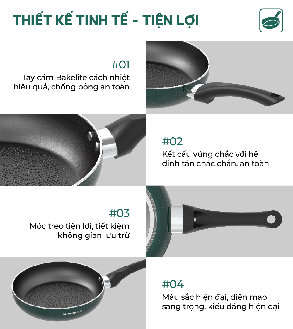 Mô tả Chảo chống dính đáy từ SUNHOUSE Ecom SHMxxEC công nghệ Oil-lock Bảo hành 3 tháng - 5