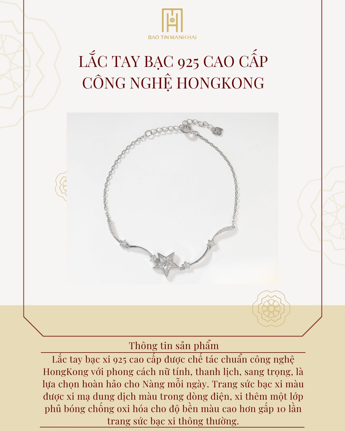 Mô tả Lắc tay bạc 925 Bảo Tín Mạnh Hải họa tiết ngôi sao đính đá sáng lấp lánh BCLTB92KDH-410010 - 1